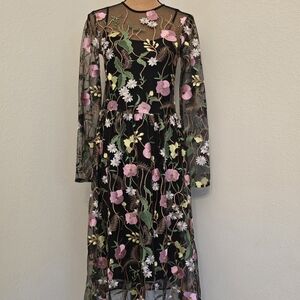 H&M Black Dress with Floral Embroidery